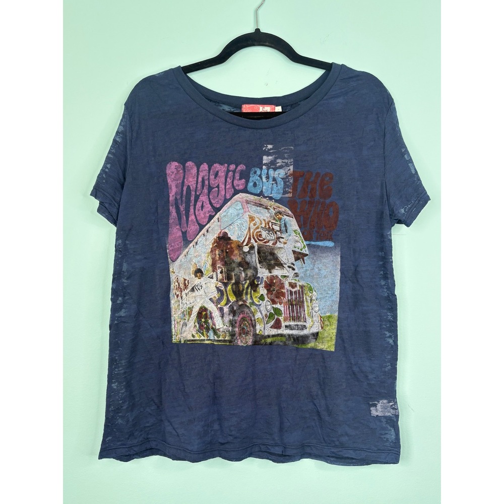 The Who Magic Bus‎ Tour Womens Large Blue Burnout Semi-Sheer Fitted TShirt NEW